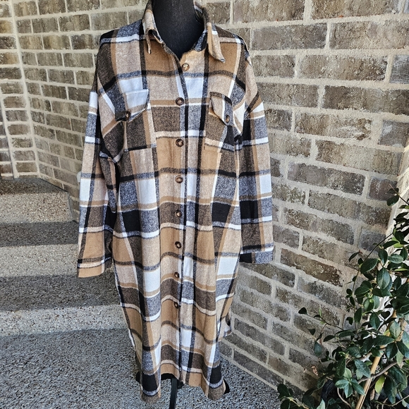 Fall Flannel Dress Size XL Fantaslook Bown And Tan - Picture 1 of 11